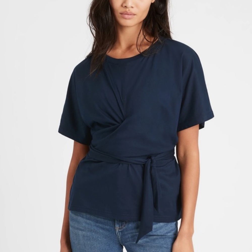 NEW! Banana Republic Supima Cotton Wrap Top in Navy Blue (size S, M)